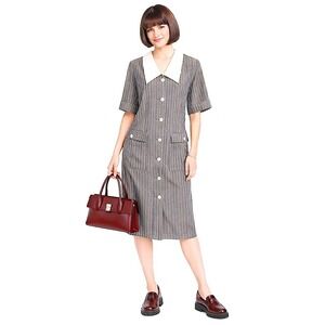 Vtg 70s Amy Adams Neiman-Marcus Pinstripe Shirt Dress ILGWU Union Made USA L